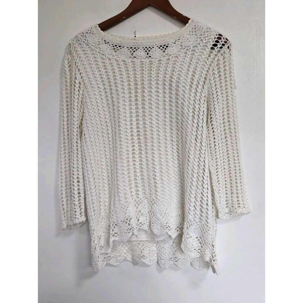 Croft & Barrow Sweater Womens M Blouse White Boho Coastal Beach Summer Open Knit